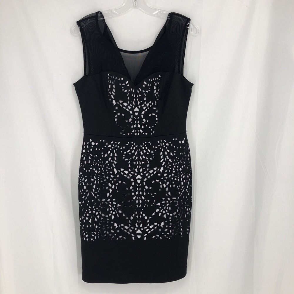 GUESS Black Mesh Bodycon Dress Stretch Sleeveless Scoop Neck Size M